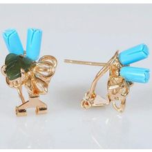 Серьги с бирюзой и нефритом "2 розы 1лист бант"