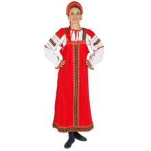 Русский народный костюм женский хлопковый комплект красный "Дуняша": сарафан и блузка, XS-L