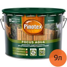 ПИНОТЕКС Фокус Аква антисептик с воском зелёный лес (9л)   PINOTEX Focus Aqua декоративная пропитка для деревянных заборов зелёный лес (9л)