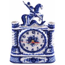 Часы настольные "Георгий". Гжельский фарфор. арт. 1204