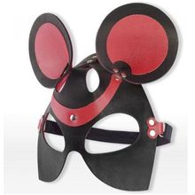 Черно-красная маска мышки из кожи черный с красным