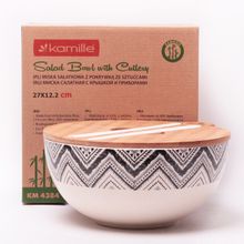 Миска Kamille Ø27*12.2 см из бамбукового волокна с бамбуковой крышкой и приборами