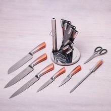 Набор кухонных ножей, ножницы и точилка Kamille  8 предметов на акриловой подставке