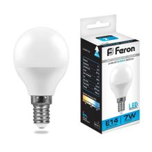 Feron Лампа светодиодная Feron E14 7W 6400K Шар Матовая LB-95 25480 ID - 234990