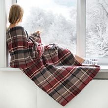 Плед двусторонний флис+мех "Клетка" серый красный 180х200 см