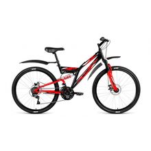 26" ALTAIR MTB FS 2.0 Disc 2018 (18ск, двухподвес, сталь, диск.мех, SG03 QD35 HG04 KFW660)(рама 18", черный красный)