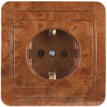 Розетка СВЕТОЗАР "ГАММА"  с заземлением, одинарная, цвет орех,16А ~250В