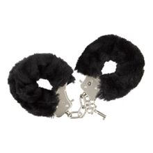 Чёрные меховые наручники с ключиками Furry Handcuffs (84880)