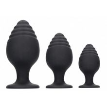 Набор из 3 черных анальных пробок Rippled Butt Plug Set (243883)