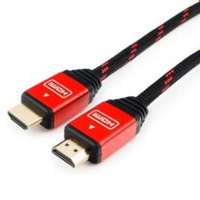 Кабель HDMI 19M-19M V1.4, 3.0 м, красный, нейлон, мет. разъем, позол., Cablexpert (CC-G-HDMI02-3M)