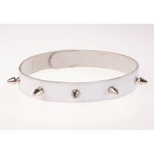 Кожаный белый ошейник на кнопках (48396)