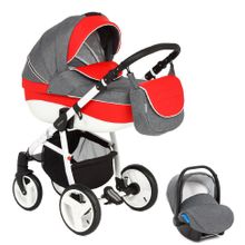 Коляска Adamex NEONEX ALFA (3 в 1) серый+красная кожа X18