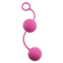 Розовые вагинальные шарики с ребристым рельефом (63757)