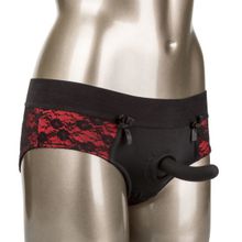 California Exotic Novelties Трусики с доступом и съемной насадкой Crotchless Pegging Panty Set S M (S-M   черный с красным)