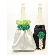 Украшение на шампанское на свадьбу Молодожены, зеленый декор Gilliann GLS165
