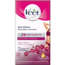 Veet Easy Gelwax с Ароматом Бархатной Розы и Эфирными Маслами 1 пачка 14 восковых полосок + 4 салфетки