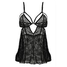 Полупрозрачная сорочка с вырезами 2 PC LACE BADYDOLL SET WITH G-STRING M-L Черный