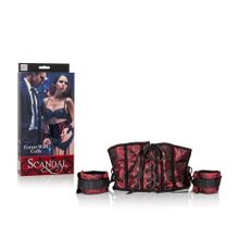 Корсет с наручниками Scandal Corset with Cuffs  черный с красным