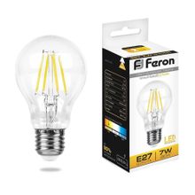Feron Лампа светодиодная филаментная Feron E27 7W 2700K Шар Прозрачная LB-57 25569 ID - 255516