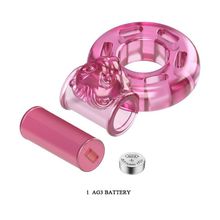 Розовое эрекционное виброкольцо Pink Bear (219652)
