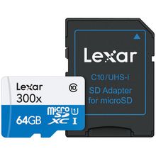 Карта памяти Lexar MicroSDXC 64GB 300x 45MB s Class 10 с адаптером SD  LSDMI64GB1NL300A