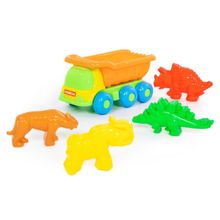 Набор №572: Кеша, автомобиль-самосвал + формочки (тигр + мамонт + динозавр №1 + динозавр №2)