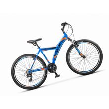 STELS Navigator-550V.17 (26" 21ск, сталь, аморт.вилка, Vbr, Shimano EF500 TY500 TY300 Kangyue)(V020, рама 18", синий оранжевый)