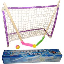 Набор хоккейный с 2-мя воротами с сеткой, 2 клюшки, шайба и мячик, детский