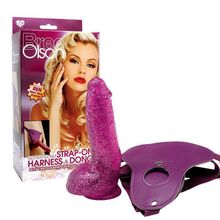 Topco Sales Гламурный страпон с блёстками Bree Olson Glitter Glam Strap-On Harness   Dong - 16 см. (фиолетовый)