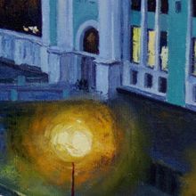Картина на холсте маслом "Ночной жд вокзал Новосибирск-Главный"