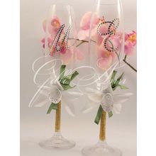 Свадебные бокалы со стразами Сваровски Gilliann  Spring Flower Gold GLS061 - набор из 2 шт.