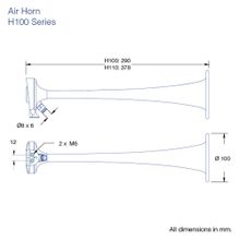 DHR Сигнал пневматический звуковой DHR H100B 10011 100 x 290 мм 478 Гц от 118 до 120 дБ черный матовый