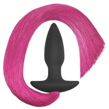 Черная анальная пробка с розовым хвостом Silicone Anal Plug with Pony Tail (243783)