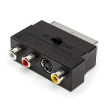 Адаптер SCART-> 3 x RCA + S-Video (тюльпан-гнезда), с переключателем вход выход, ATcom (AT1010)