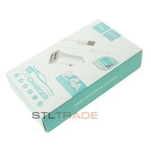 Автомобильное зарядное устройство с 2 USB HOCO Z12, 2.4A + кабель iPhone 5, white
