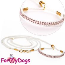 Ринговка для собак ForMyDogs белая с розовыми кристаллами DS02-11-2012 W P