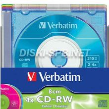 CD-RW диск Verbatim Slim Color 210 Mb 4x в коробке. 5 дисков.