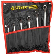 Набор STAYER Ключи "МАСТЕР" накидные изогнутые, Cr-V, 6-22мм, 6 предметов
