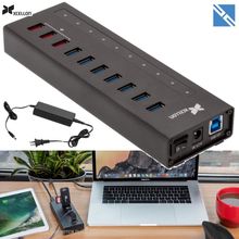 Разветвитель портов Xcellon 10-Port USB 3.0 с питанием алюминий 3 порта зарядки USB 3.1 Gen 1 Type A  SH10-7H3HC