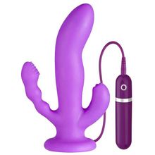 Dream Toys Фиолетовый вибратор с двумя дополнительными отростками PURRFECT SILICONE 3WAYS VIBRATOR 6.5INCH - 17 см. (фиолетовый)