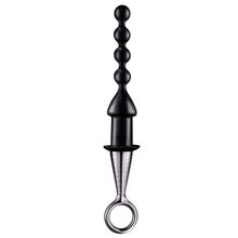 Dream Toys Чёрный анальный плаг-елочка ANAL BEAD WITH PLATED HANDLE (черный с серебристым)