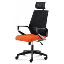 Кресло офисное Эрго black черный пластик черная сетка оранжевая ткань