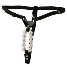 Трусики со стимулирующими бусинами Lovers Thong with Pleasure Pearls черный с белым