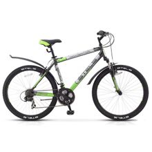 STELS Navigator-600V.16 (26" 21ск,ал.рама,аморт.вилка,торм.Vbr,Shimano EF51 TZ30 TX35 TZ21)(рама 19", серый серебристый зеленый)