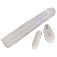 Прозрачная рифленая вибронасадка Vibrating Sleeve - 22,5 см.