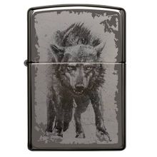 Зажигалка черная глянцевая Zippo Wolf Design с покрытием Black Ice