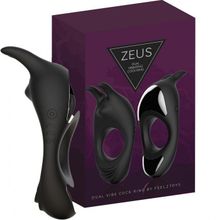 FeelzToys Черное эрекционное кольцо с двумя моторами Zeus Dual Vibe Cock Ring (черный)