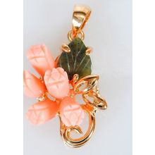 Кулон с кораллом и нефритом "5 роз лист завиток"
