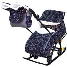 R-toys Санки-коляска SNOW GALAXY LUXE Круги на черном на больших мягких колесах+сумка+муфта
