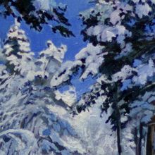 Картина на холсте маслом "Игра света и тени в снежном лесу"